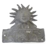 A Victorian lead Sun Alliance Firemark insurance plaque with rising sun over rectangular panel and