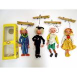 Toys: Four marionette Pelham Puppets, comprising a graduate professor, a country girl, an old man