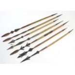 Ethnographic / Native / Tribal: Seven hunting / fishing spears with flattened barbed heads approx.