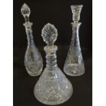 Three 20thC cut glass decanters, to include a Royal Brierley crystal ship's decanter with