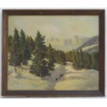 Manner of Anton Karinger (1829-1870), Slovenian School, Oil on board, A snowy mountainous