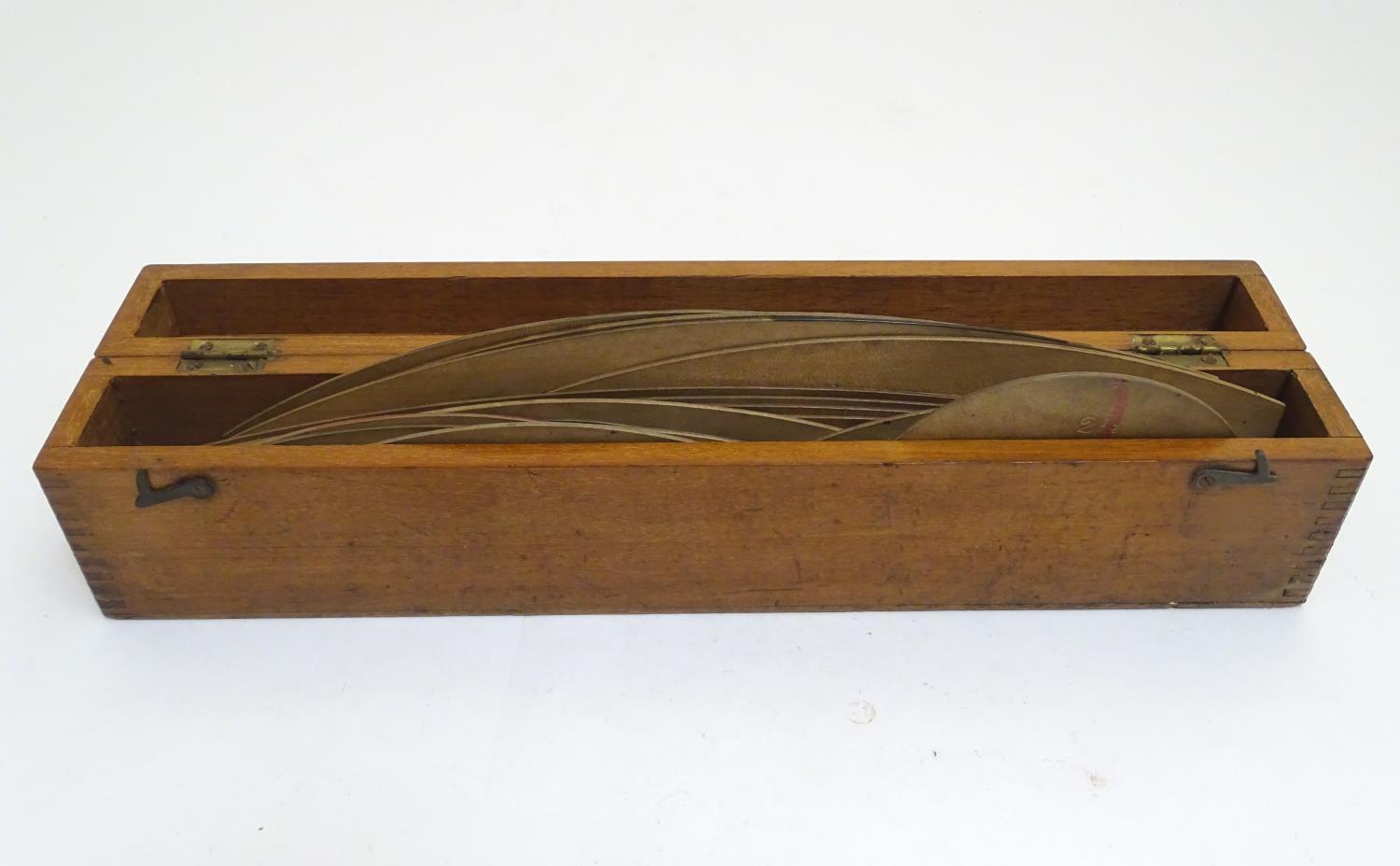 An assortment of artist's / draughtsman's templates, within a mahogany case labelled 'F. Robson & - Image 4 of 8
