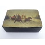 A late 19th / early 20thC Russian papier mache lacquered box of rectangular form with red