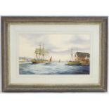 Ken Hammond, XX, Marine School, Watercolour, An estuary scene with clipper ships, sailing boats,
