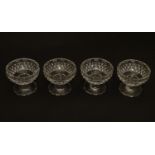 Four Victorian cut glass pedestal table salts, each 2 1/4" tall (4) Please Note - we do not make