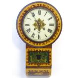 An American early 20thC 8-day drop dial wall clock, the case decorated with rosewood and boxwood