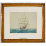 George Henry Jenkins (1843-1914), Marine School, Watercolour, A clipper ship under full sail. Signed