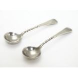 A pair of Victorian silver Old English Pattern salt spoons hallmarked Birmingham 1895 maker JNM. 2