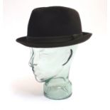 A Dunn & Co green felt trilby hat, with leather inner band, size 7 1/2 (58), in a James R. Ogden &