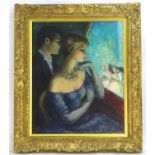 Antoine Serneels, XX, Belgian School, Oil on canvas, At the Opera, A young couple watch a opera