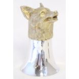 An Irish silver fox head stirrup cup, the fox head with gilt decoration. Hallmarked Dublin 1999