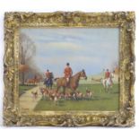 D. Long, XIX, English School, Oil on canvas, A country landscape with a pack of hounds / hunting
