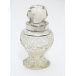 A cut glass pedestal scent bottle with silver collar Hallmarked Birmingham 1908 maker James Deakin &