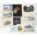 A folio of pastel, ink, pencil and coloured pencil works depicting animals by Pat Milne, XX, to