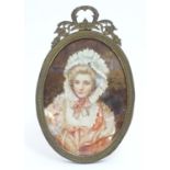 A late 19th / early 20thC watercolour portrait miniature depicting Countess Lavinia Spencer by J.