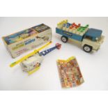 Toys: A tinplate Triang Hi-way Milk Float / truck with milk bottles. Together with a Marx Toys