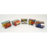 Toys: Five Lesney Matchbox die cast scale model vehicles comprising Mercedes Container Truck, no.