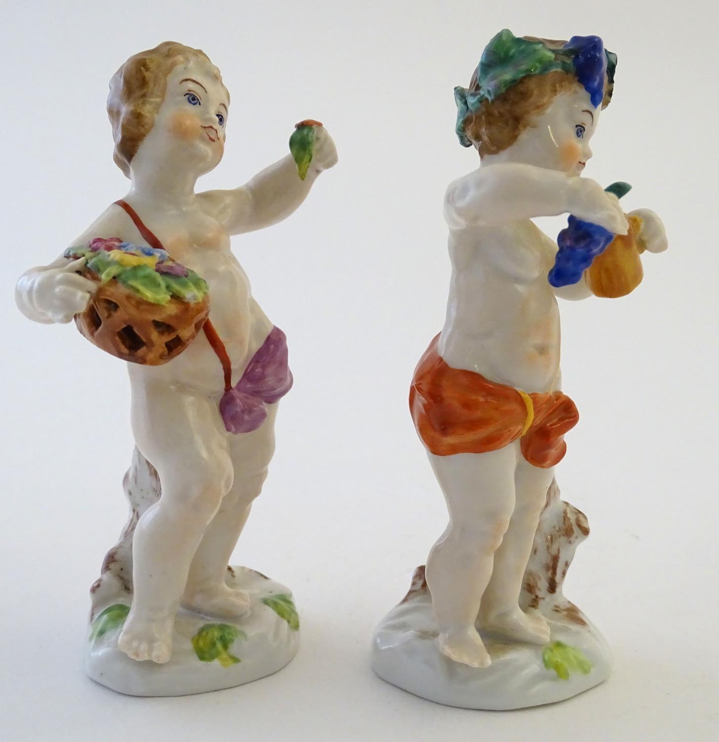 Two Italian putti / cherub figures depicting the seasons Spring and Summer, one with a basket of - Image 3 of 8