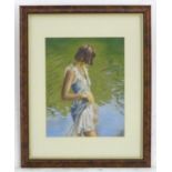 Audrey Stevenson, XX, Pastel, Summer Day, A young girl in a white dress paddling in a lake. Ascribed