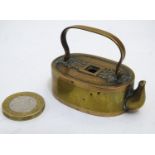 An Oriental miniature teapot / kettle with a swing handle, the top and base modelled from 100 Mon