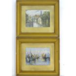 Two prints, one after Hutton Mitchell, depicting a view of Brugge; the other indistinctly signed