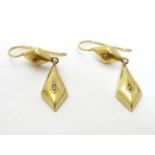 A pair of 18ct gold drop earrings set with diamonds. . Approx 1 1/2" long Please Note - we do not