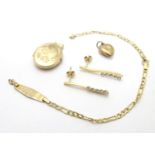 Assorted jewellery including 9ct gold earrings, bracelet etc Please Note - we do not make