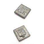 A 19thC communion token, marked 'CK 1813', with Stag's head on the reverse. Moulded lead,