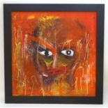 Chieftan Solo, XXI, Oil on board, An abstract composition depicting a human head / face. Signed