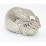 Dansk : A silver plate modernist paperweight formed as a rabbit. marked Dansk under. 2 3/4" long