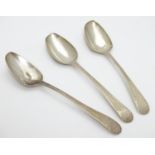 A set of three William IV silver teaspoons with bright cut decoration to handles. Hallmarked 1832
