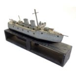 Toy: A WW2 (World War Two) era scratch built model of a floating model of a destroyer boat / ship,