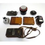 An assortment of early 20thC and later camera / photographic equipment, comprising a Zeiss Ikon
