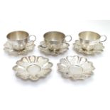 Chinese export : 3 silver plate teacups with birds and prunus decoration marked under with