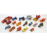 Toys: A large quantity of Lesney / Moko / Matchbox die cast scale model farm vehicles, comprising,