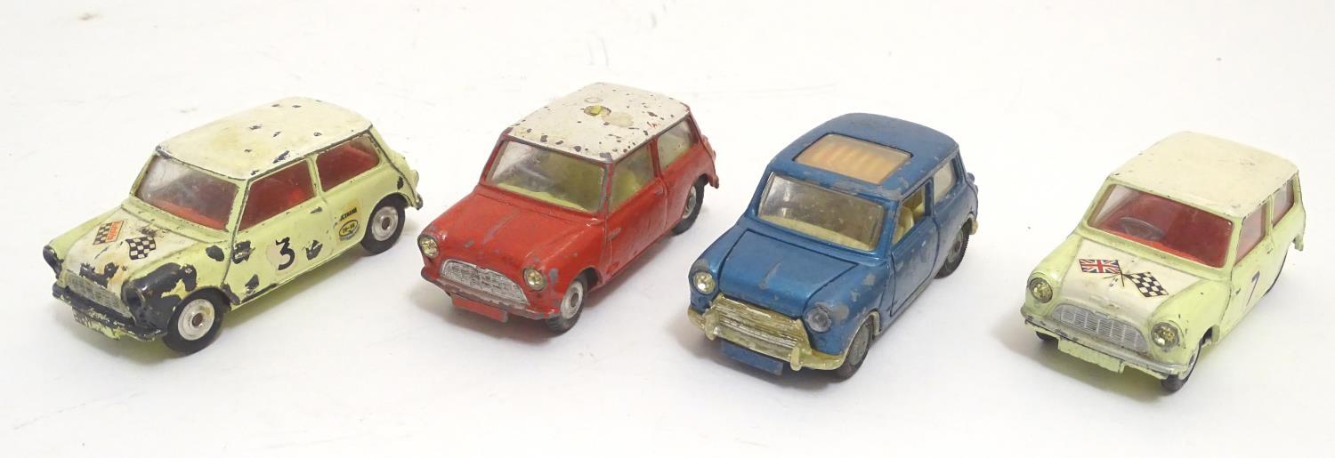 Toys: Four Corgi Toys die cast scale model cars comprising BMC Mini Cooper S with a blue body and - Image 3 of 9