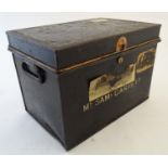 A mid-20thC deed box, of steel construction with black painted finish, 18" wide, 12" deep, 12 tall