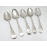Five late 18th / early 19thC silver table spoons: 2 hallmarked London 1780 , 1 x London 1797, 1 x