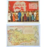 Two mid 20thC Soviet Union / Russian propaganda posters, one depicting the happy camp of