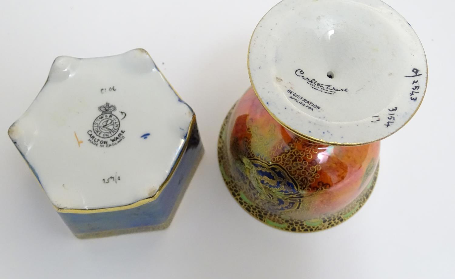 Two items of Carlton Ware lustre comprising a pedestal bowl in the pattern paradise bird, cloud - Image 10 of 11