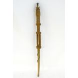 Ethnographic / Native / Tribal: A carved wooden ceremonial staff with snake / serpent detail, open