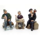 Three Royal Doulton seated figures, comprising Shore Leave, a seaman feeding a parrot, model no.