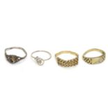 4 assorted rings to include 2 9ct gold examples. Please Note - we do not make reference to the