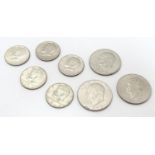 A quantity of USA coinage : five Kennedy ½ dollar coins dating 1965, 1968, 1969 and 1971 (2). Also