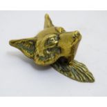 A late 19th / early 20thC door knocker formed as the head of a fox. Approx. 3 1/2" Please Note -