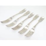 A set of 5 Victorian silver fiddle pattern table forks hallmarked London 1869 maker Chawner & Co (
