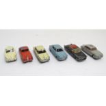 Toys: Six Dinky Toys die cast scale model cars comprising Peugeot 404, no. 1400; Ford Zephyr, in