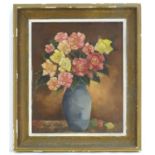 Indistinctly signed, XIX-XX, Continental School, Oil on canvas, A still life of flowers in a vase on