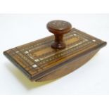 A 19thC roller blotter in the Indian style inlaid with geometric mosaic and banded detail. Approx. 2