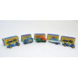 Toys: Five Lesney Matchbox Series die cast scale model vehicles, boats, trucks, cars etc. Comprising